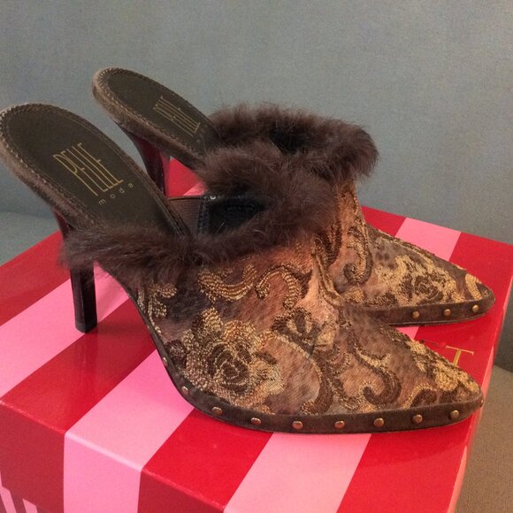 Pelle Moda vintage brocade and feather stiletto mule - Picture 5 of 10